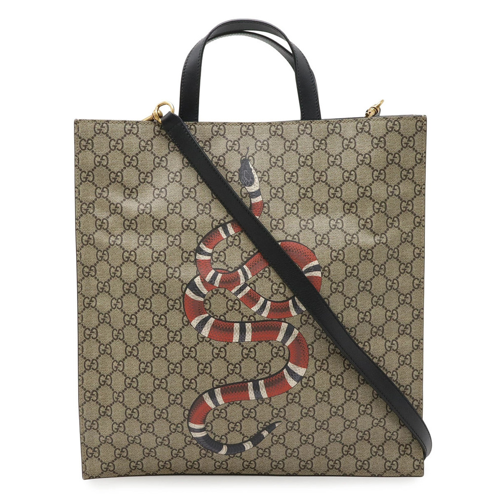 Gucci GG Supreme Snake Tote Bag Shoulder Leather Beige Brown Cream Black